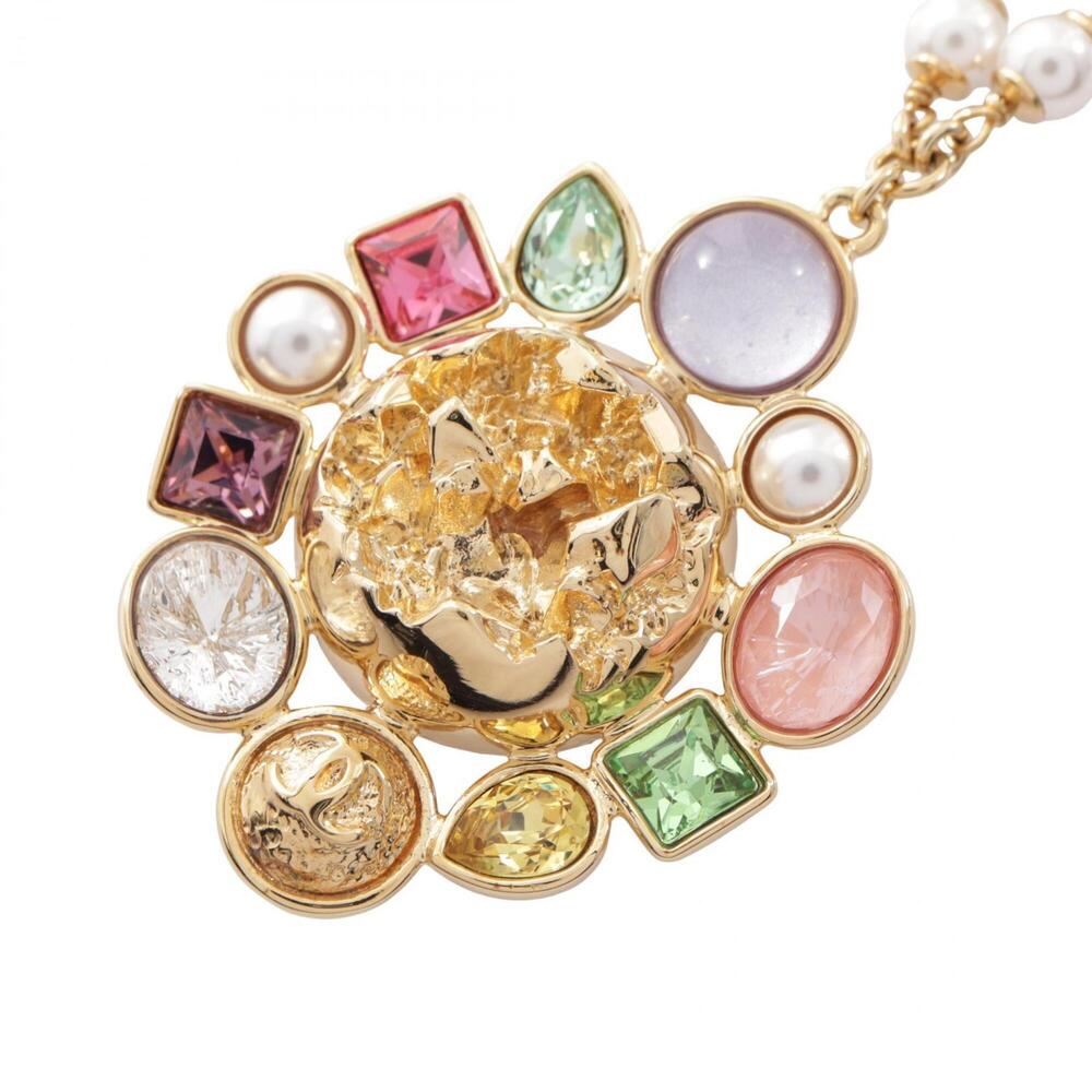Chanel I26C Coco Mark Long Pendant Necklace, Gold Plated (GP), Faux Pearl, Cr...